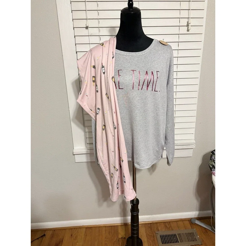 Rae Dunn Long Sleeve and Pants Wine Me Time Pajama Set NWT Size M